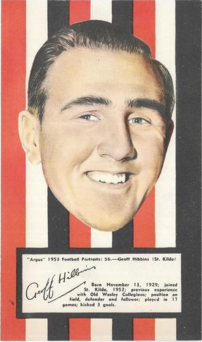 1953 Argus Football Portraits #56 Geoff Hibbins Front